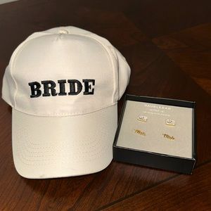 Bride hat and “wifed up” earrings